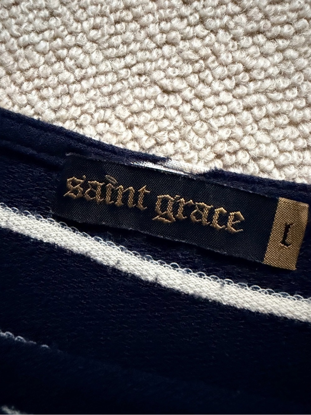 Saint Grace Navy White Striped Knit T-Shirt Dress Pocket Button Shoulder Large - Picture 4 of 7